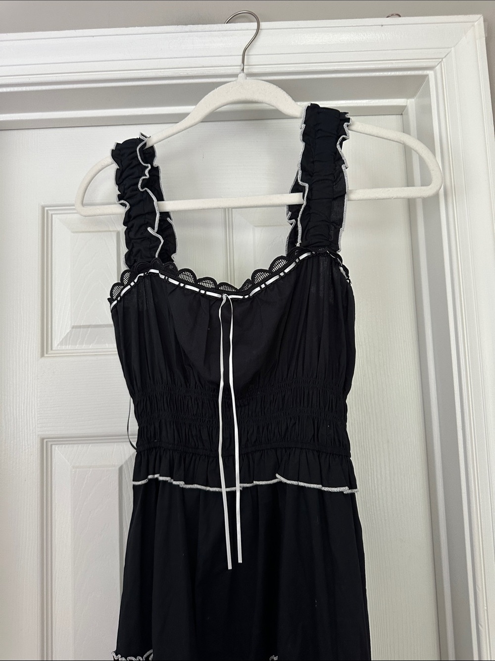 Francesca's Black Tiered Maxi Dress with Smocked Bodice and Ruffled Straps - Picture 2 of 11